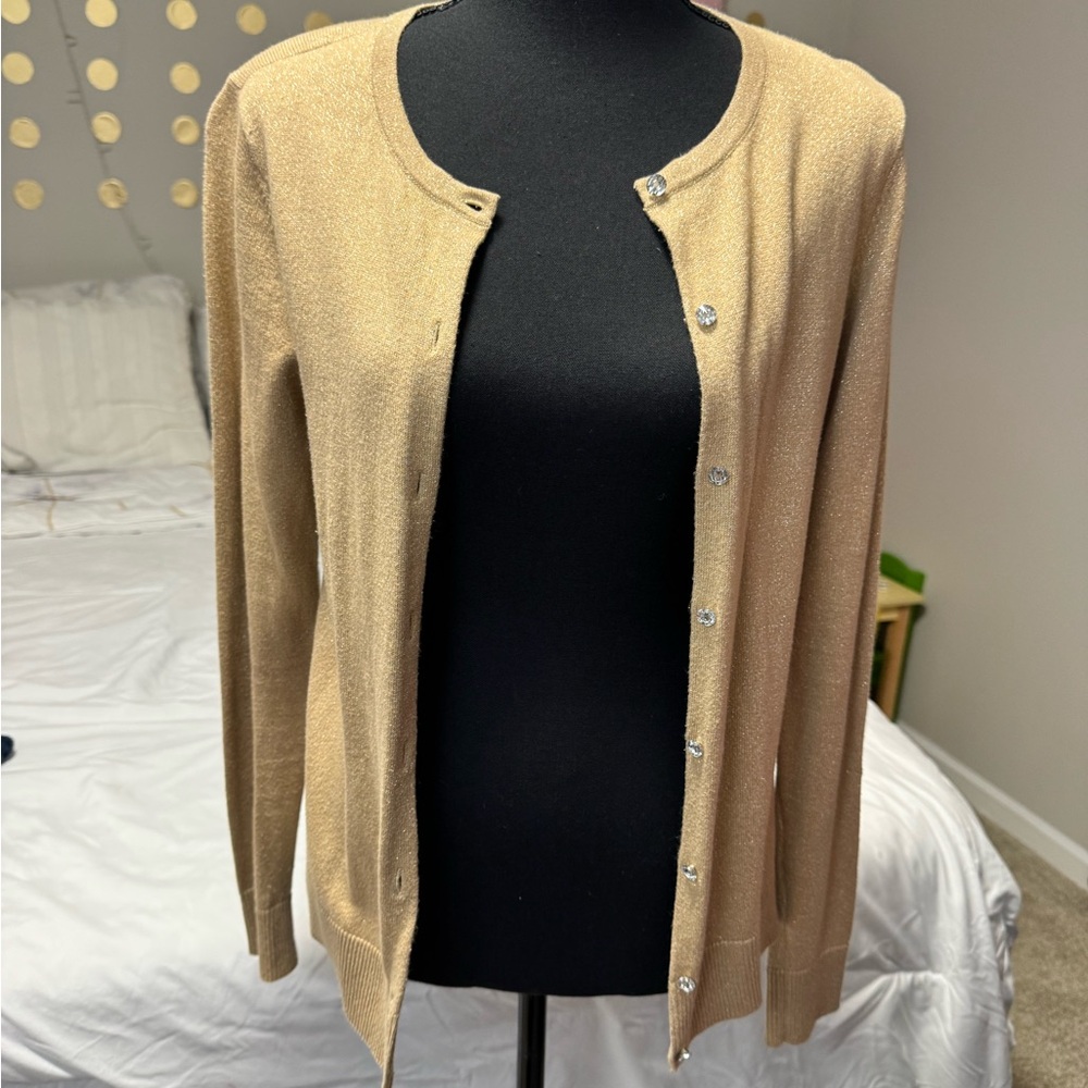 LOFT Camel Shimmer Button Cardigan XS